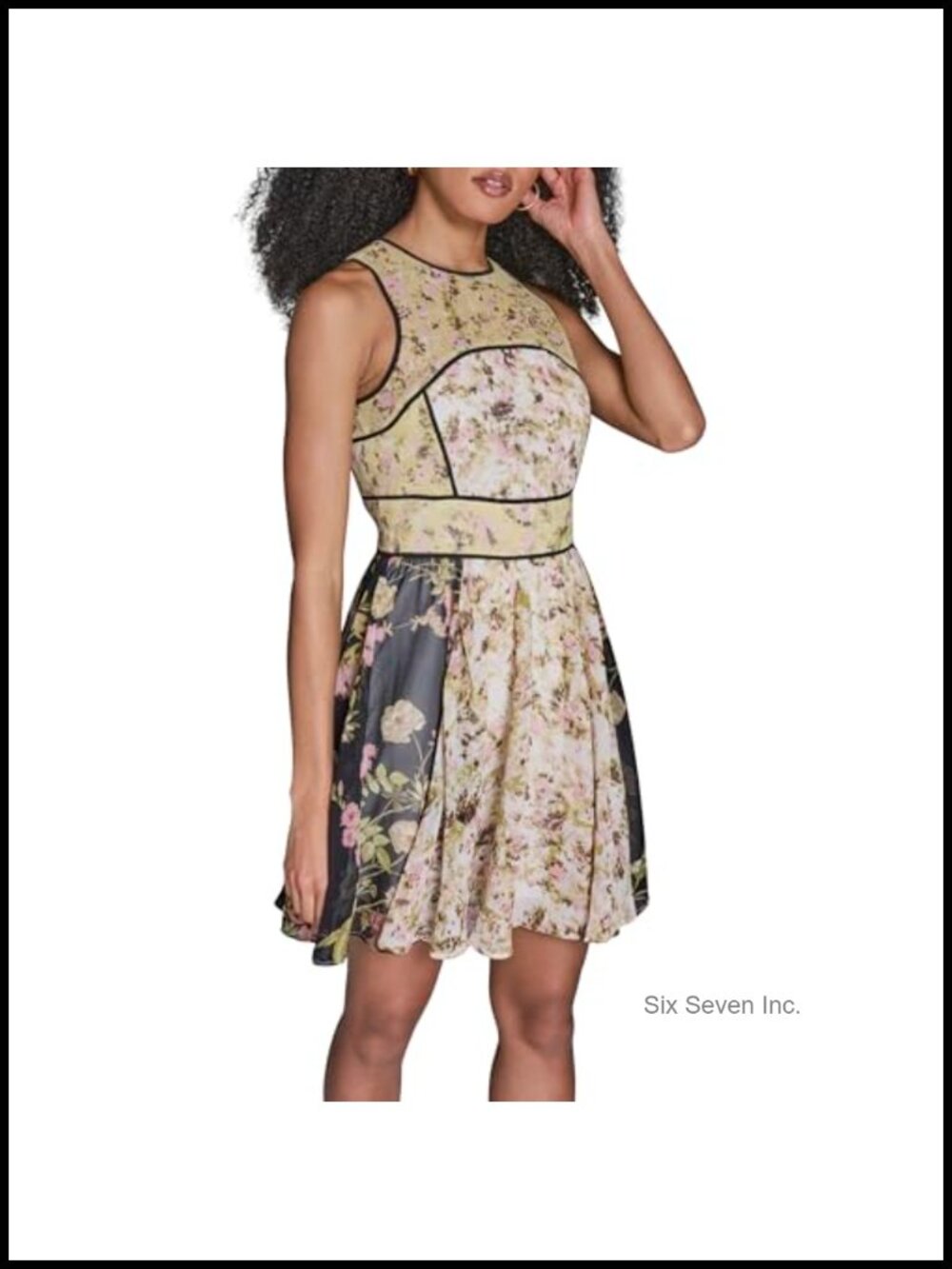BCBG Women's Woven Sleeveless Mixed Print Fit & Flare Dress